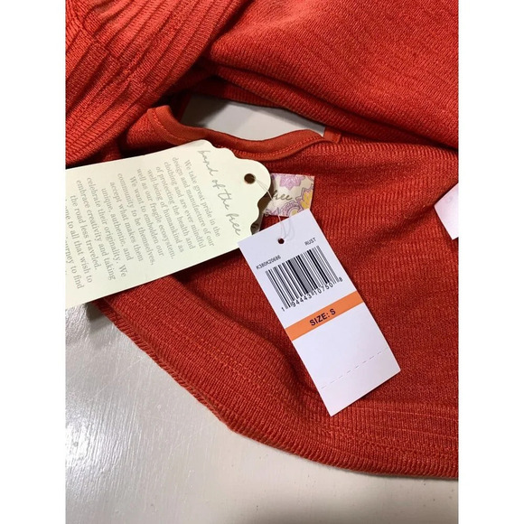 Orange Ribbed Knit Cropped Top With Bell Sleeves & Cutout Back Size S - Picture 10 of 11